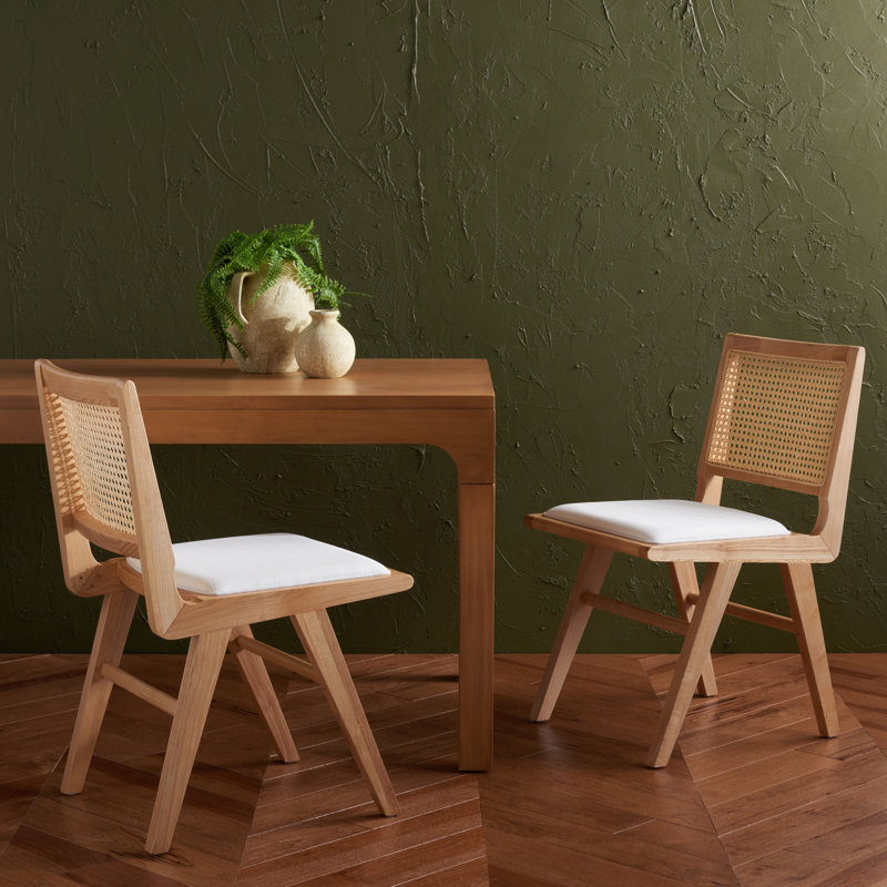Arieana 20.1'' H Linen Upholstered Ash Cane Back Side Chair, Natural