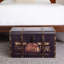 Grand coffre de rangement décoratif avec découpage en cuir rétro et accents métalliques vert