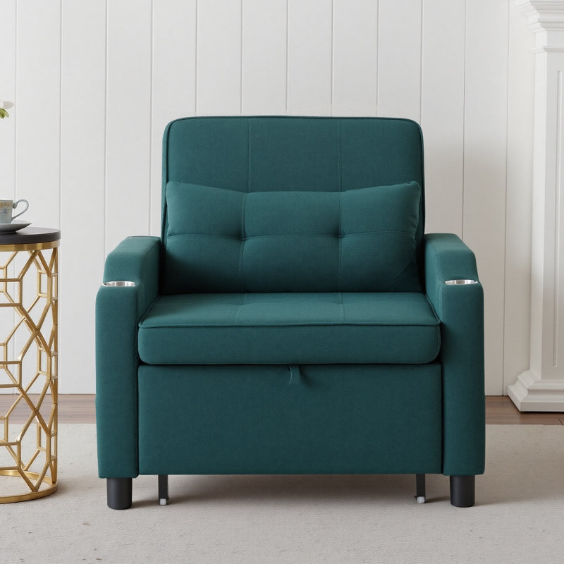 Fauteuil-lit convertible compact 3-en-1 avec chargement USB et Type-C, Vert