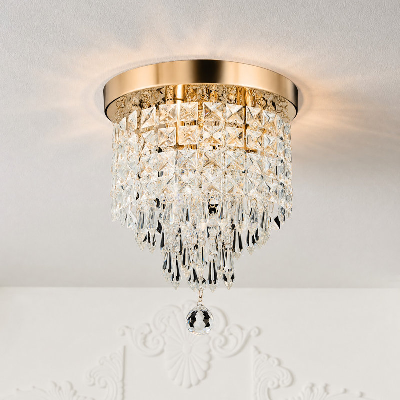 Cheyan  3-Light Crystal Chandelier Flush Mount Ceiling Light, Gold