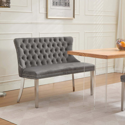 Banc capitonné en velours à deux oreilles avec boutons faits à la main