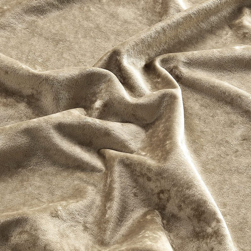 Khaki Distressed Velvet Shower Curtain with Silver Hooks