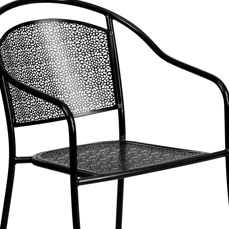 Chanea 35.25'' Round Indoor-Outdoor Steel Patio Table Set with 4 Round Back Chairs, Black