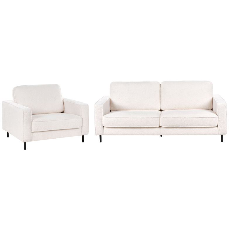 Boucle Living Room Set Telluride, White Polyester