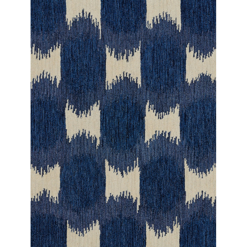 Chiara Hand Tufted Wool Navy Blue/Beige Area Rug, Rectangle 5' x 8'