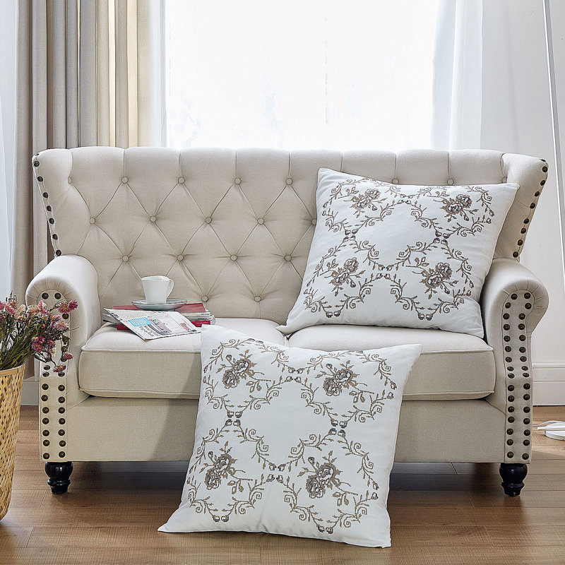 Floral Square Euro Cushion Cover, Taupe