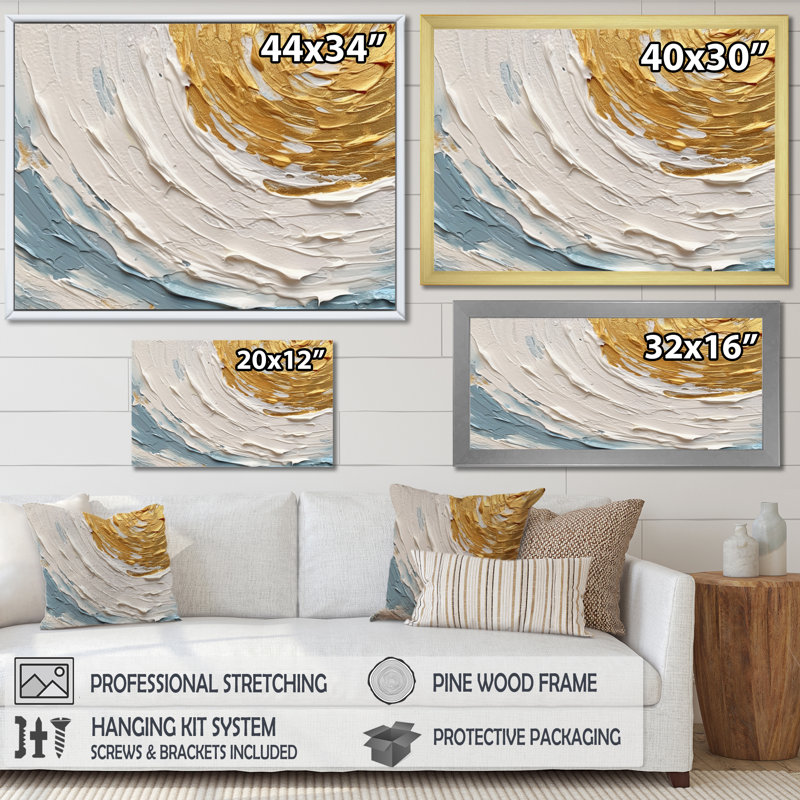Art sur toile, spirales abstraites dorées et bleues II, Cadre flottant doré, H 24 po x l 32 po x P 1 po