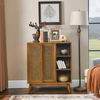 Storage Cabinet with open shelves and sliding doors