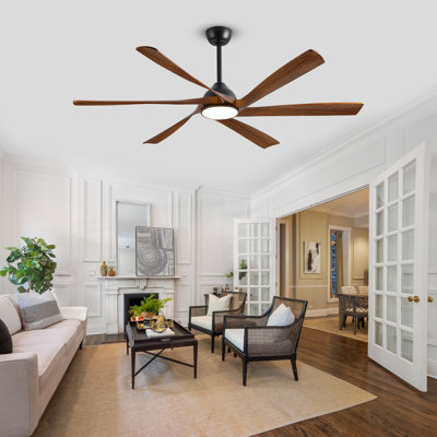 Ventilateur de plafond intelligent en bois massif à 6 pales avec moteur à courant continu réversible silencieux, lumière DEL à intensité variable, télécommande et contrôle d'application