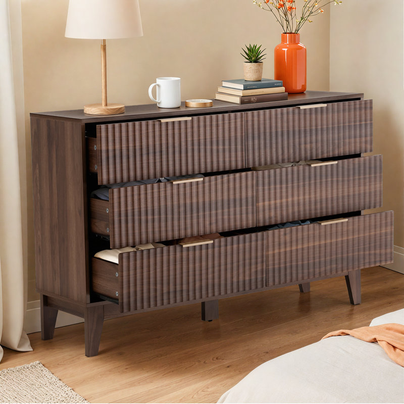 Commode double 6 tiroirs l 47,2 po, Noyer