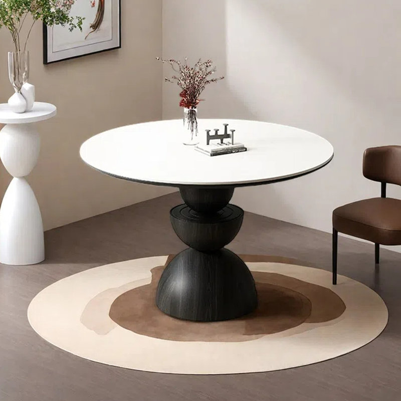 Petite table de salle à manger circulaire, H 29,53 po x L 47,24 po x l 47,24 po, Blanc/Noir