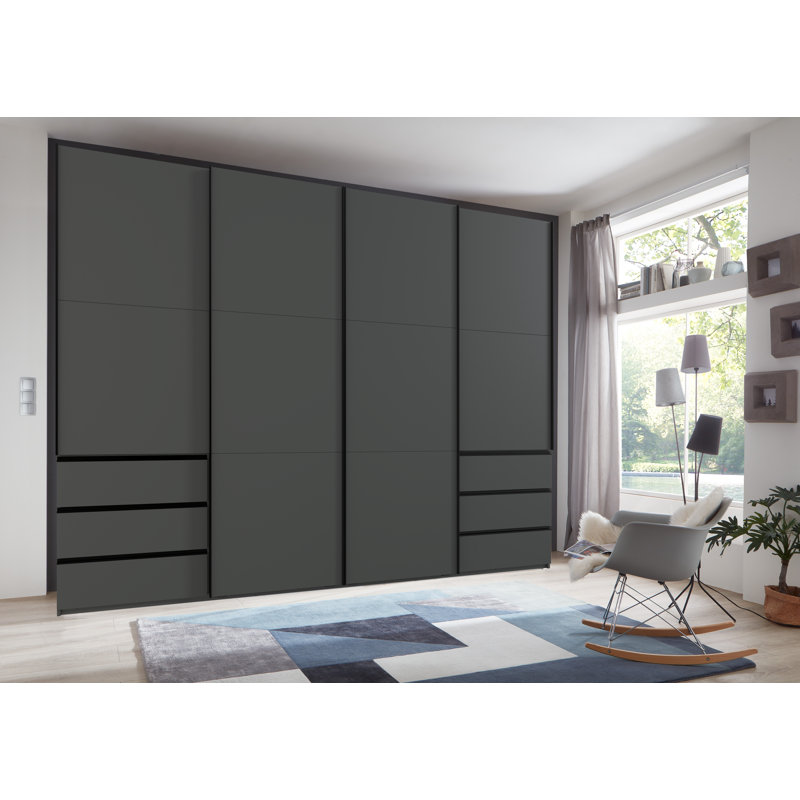 Guardino 4 Door Wardrobe, 236cm H x 300cm W x 65cm D, Graphite