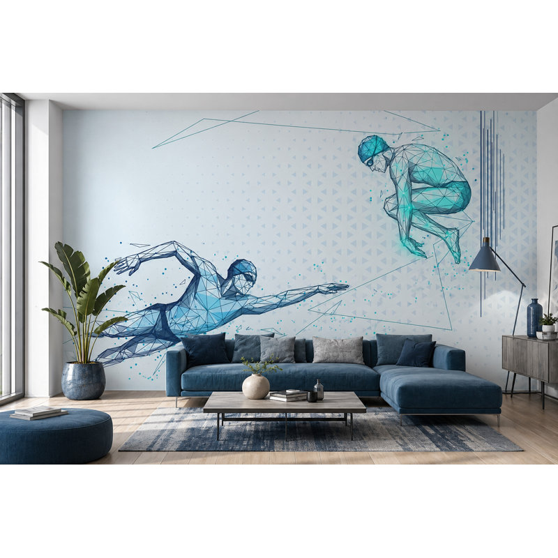Papier peint mural géométrique futuriste low poly, 180"x120", Peel and Stick