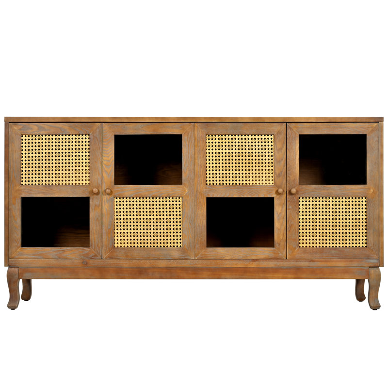 Aroma Retro 4-Door Sideboard With Large Storage Space And Rattan Doors, Brown