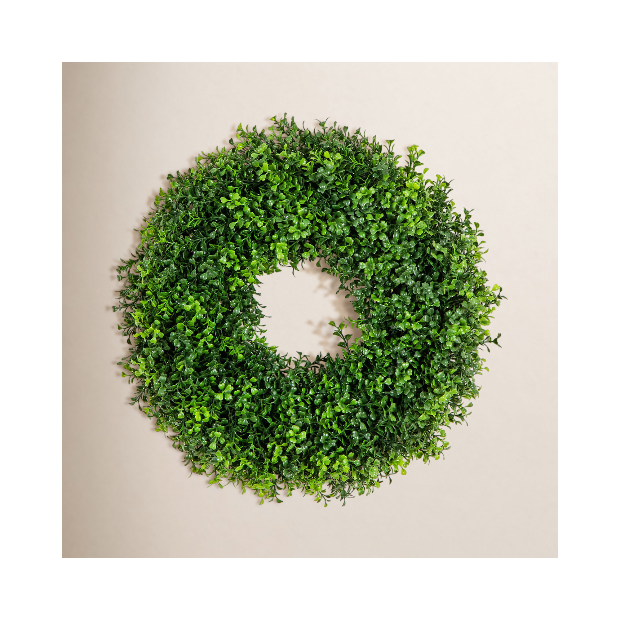 18In. Pre-Lit Autumn Boxwood Artificial Fall Wreath With 25 Warm White LED Lights, Green