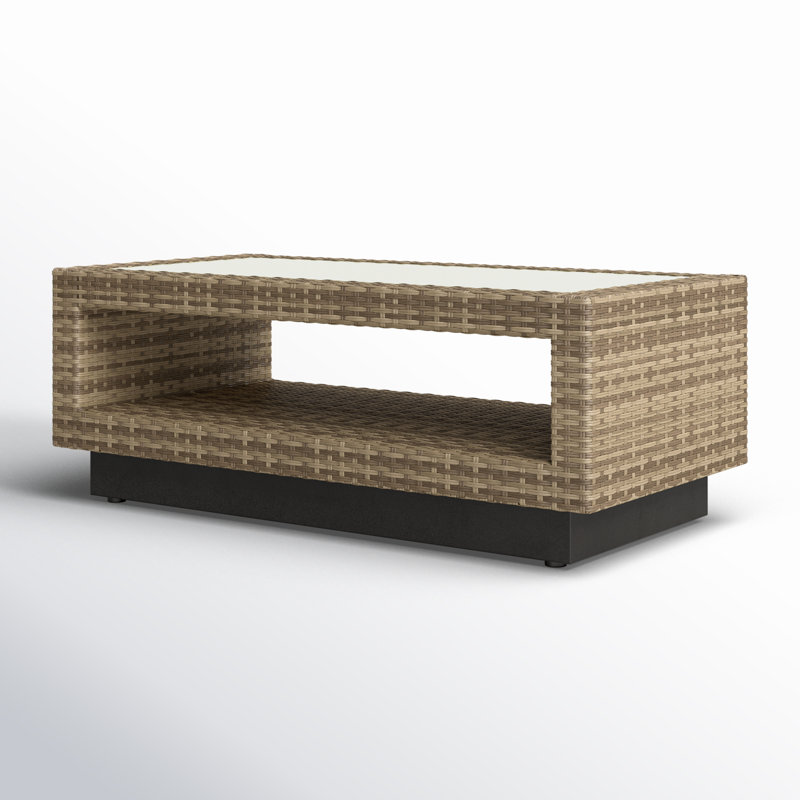 Arlette Wicker Rectangular Outdoor Coffee Table with Shelf
