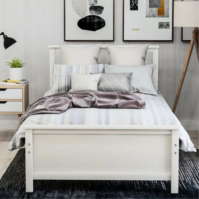 Lit plateforme en bois blanc avec tête de lit et tête de lit simple pleine grandeur Grace