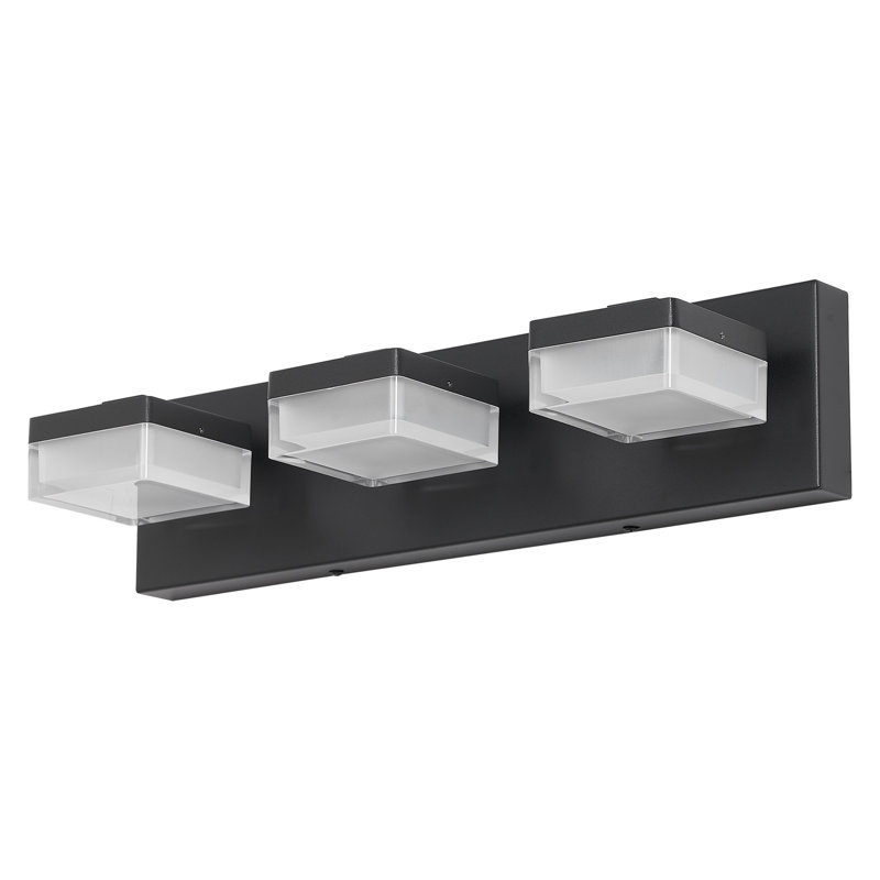 Luminaire de salle de bain moderne à DEL pour salle de bain en acrylique transparent noir mat 3 lumières