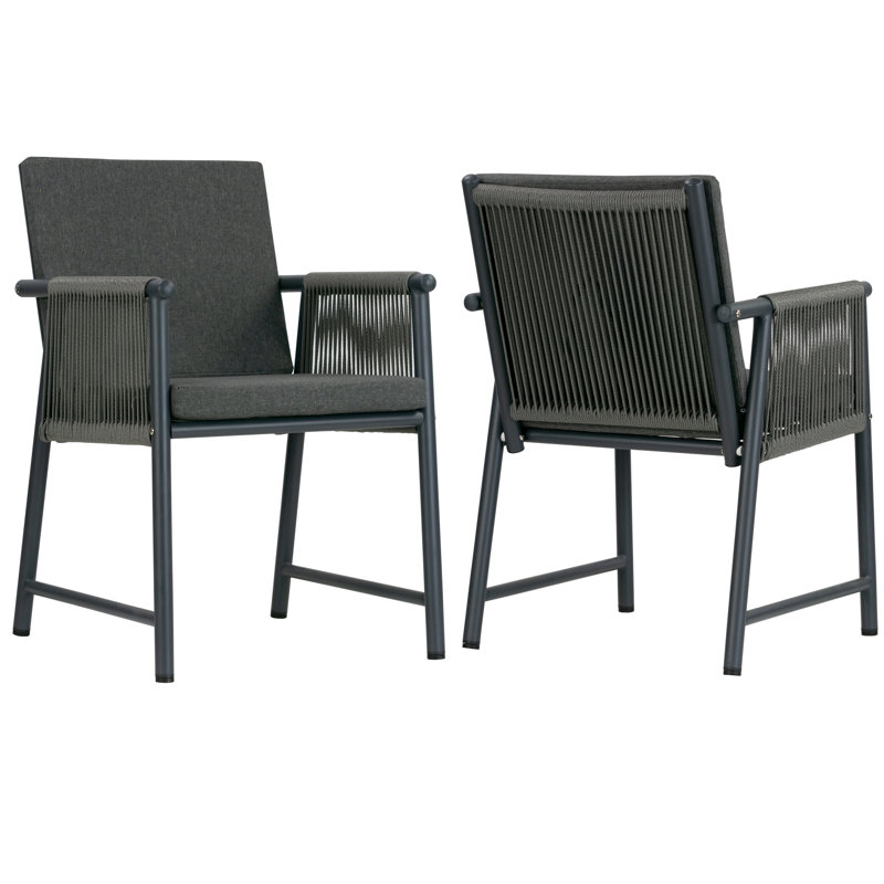 Set of 2 Bianca Grey Outdoor Dining Chair with Hand-Woven Synthetic Rattan Arms, Gray, Gray