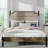 Queen Size Bed Frame with Upholstered Headboard , Queen Bed Frame with Charging Station and LED Lights, Wood Slats, Easy Assembly,No Box Spring Needed,Industrial Brown-299097316