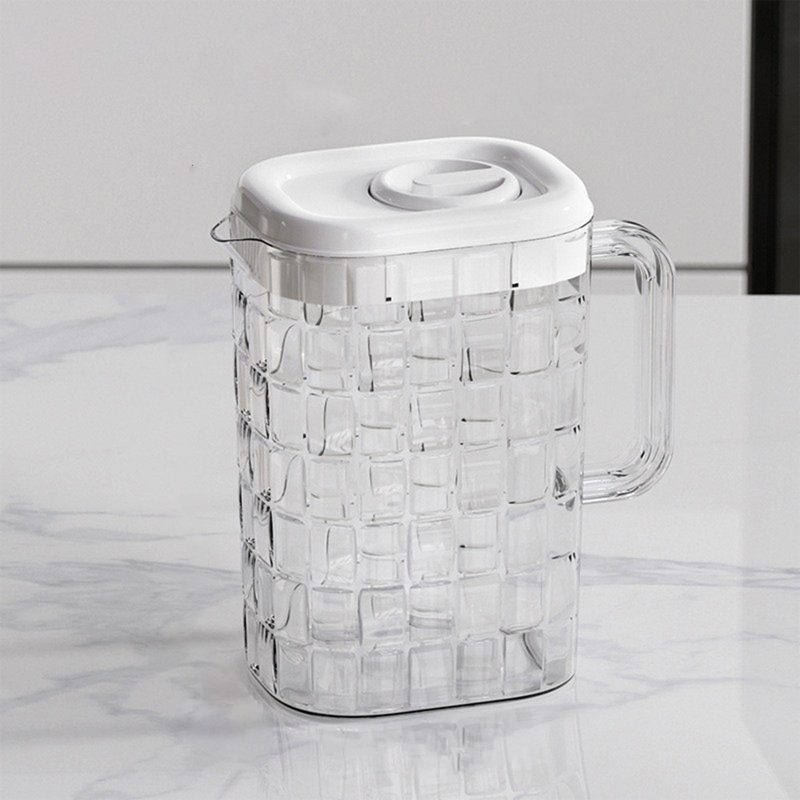 Pichet à boisson en plastique transparent avec couvercle et poignée nervurée pour bar à la maison, Beige