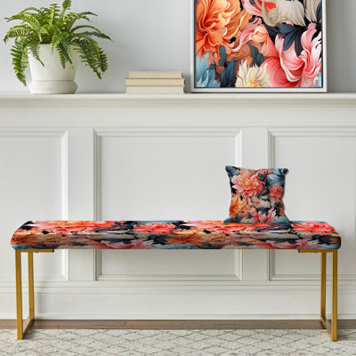 Banc floral rembourré or