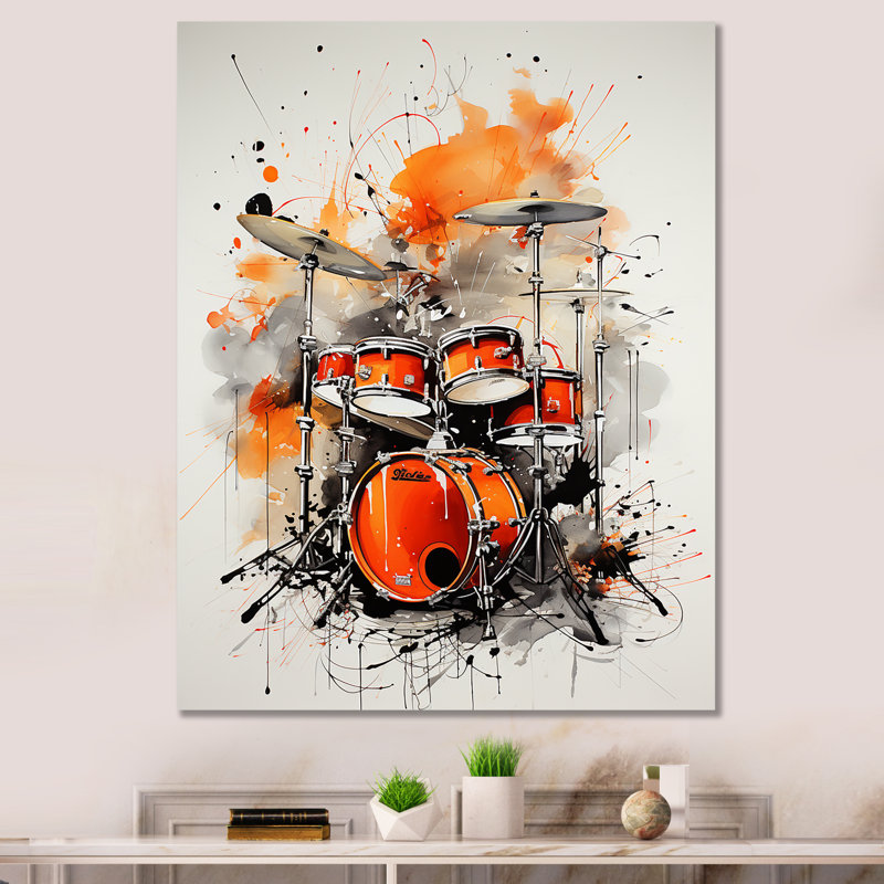Red Silver Spark Drum Rhythm - Art mural musique, Toile tendue, H 20 po x l 12 po x P 1 po