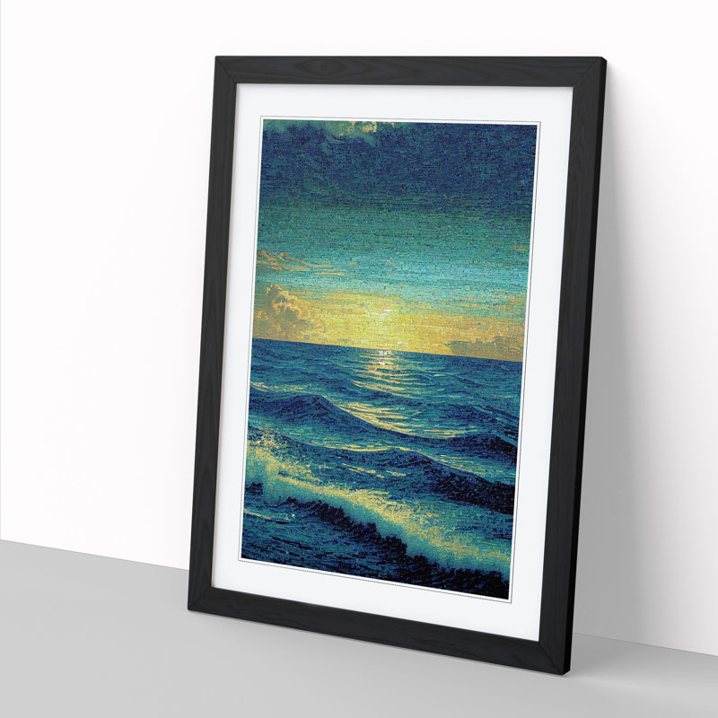 Seascape Mosaic - Single Picture Frame Painting, 64cm H x 46cm W x 2cm D, Black