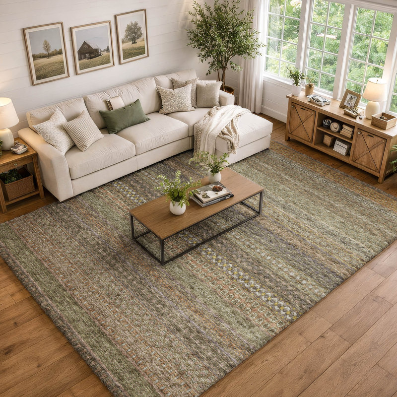 Premium Machine Washable Dream Shag ADS527 Striped Rug, 3' x 5', Khaki