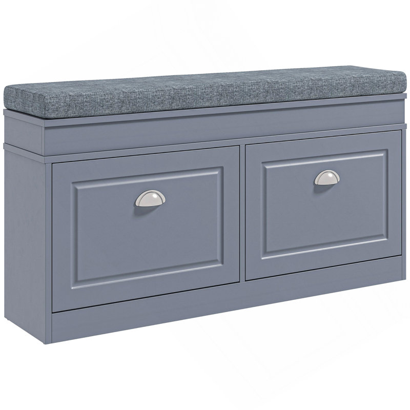 Modern Shoe Rack Bench For Entryway, Storage Organizer With Cushion, 2 Drawers, Adjustable Shelf, Holds 8 Pairs, Gray, Gray