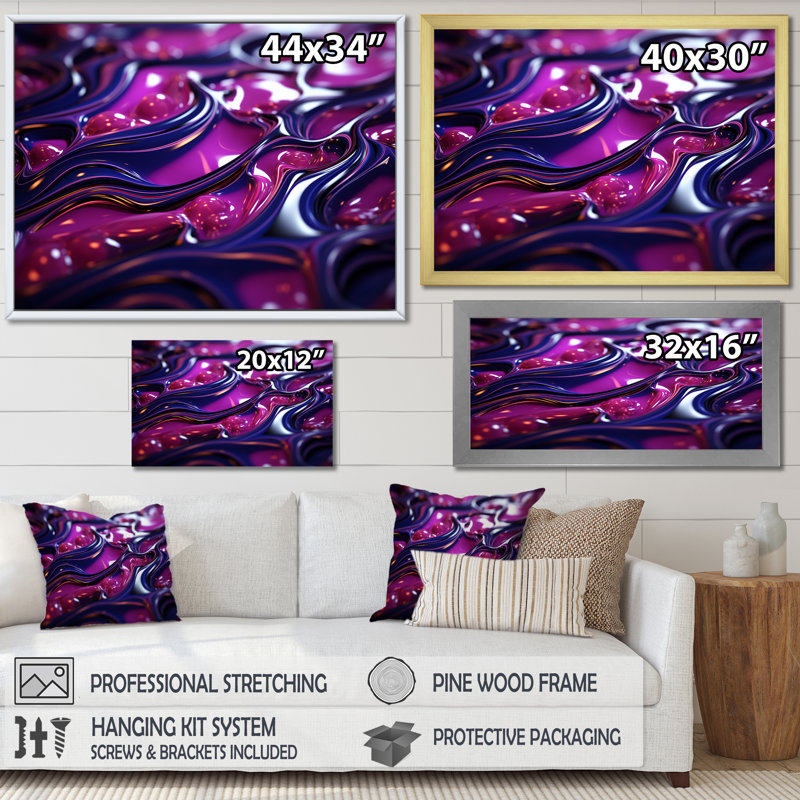Décoration murale en marbre rose et mauve Essence IV - marbre, Cadre flottant noir, H 24 po x l 32 po x P 1 po