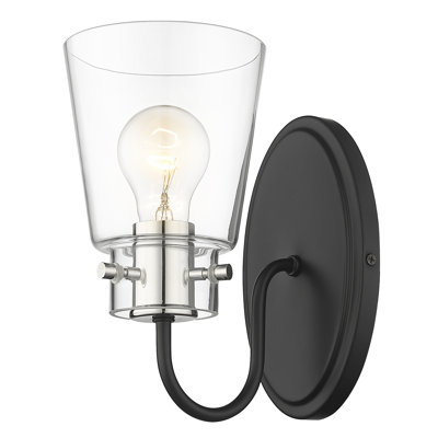 Meuble-lavabo 5 lumières noir mat et nickel poli 5 po avec verre transparent.