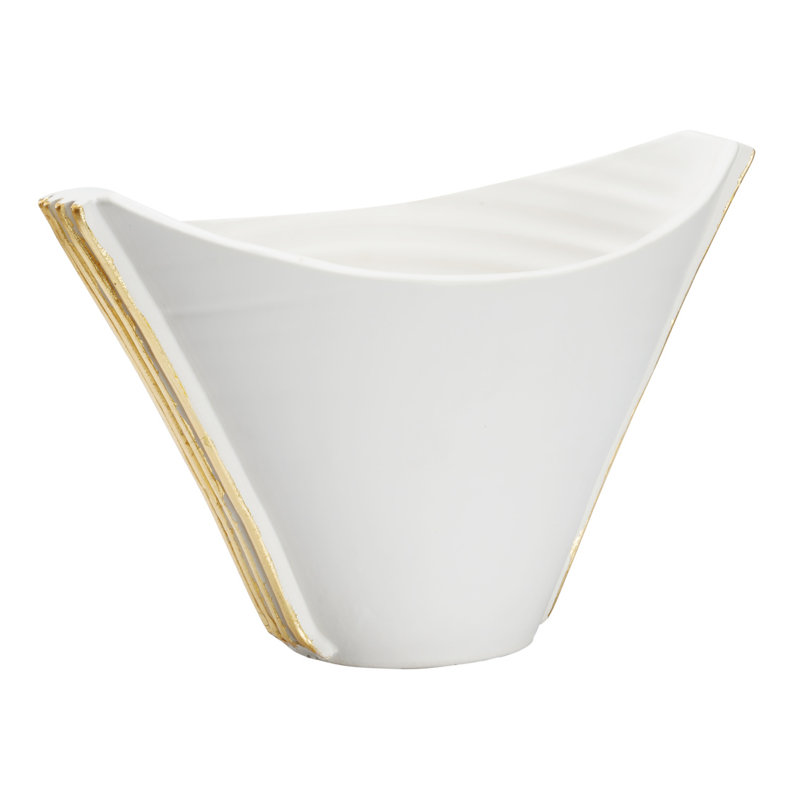 Siracusa Vessel - Blanco/Oro - Large, 10" H x 15.75" W x 8.75" D