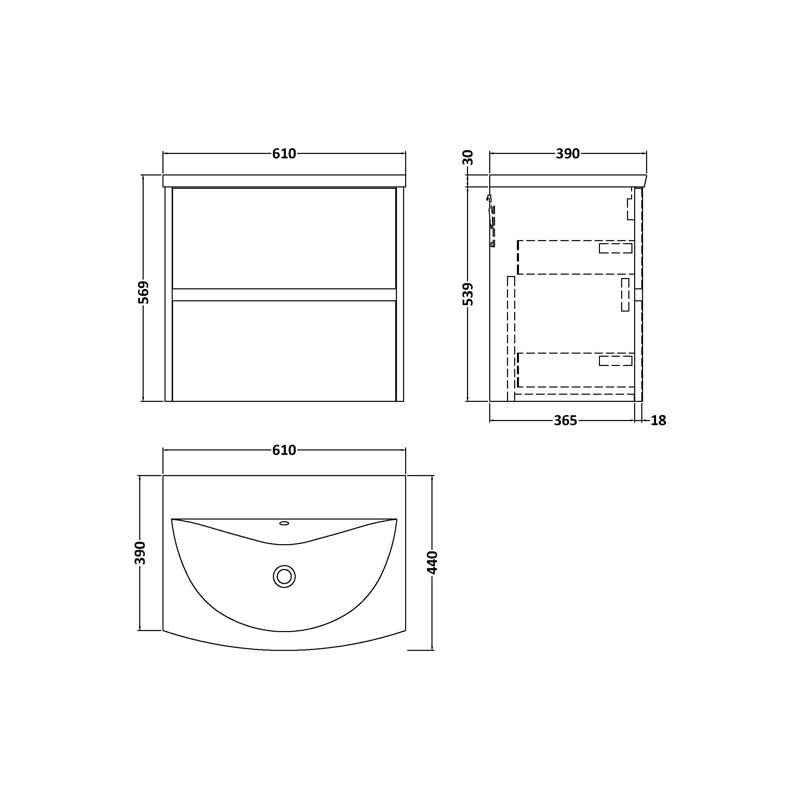 Havana 610mm Single Bathroom Vanity with Drop In Vitreous China Basin