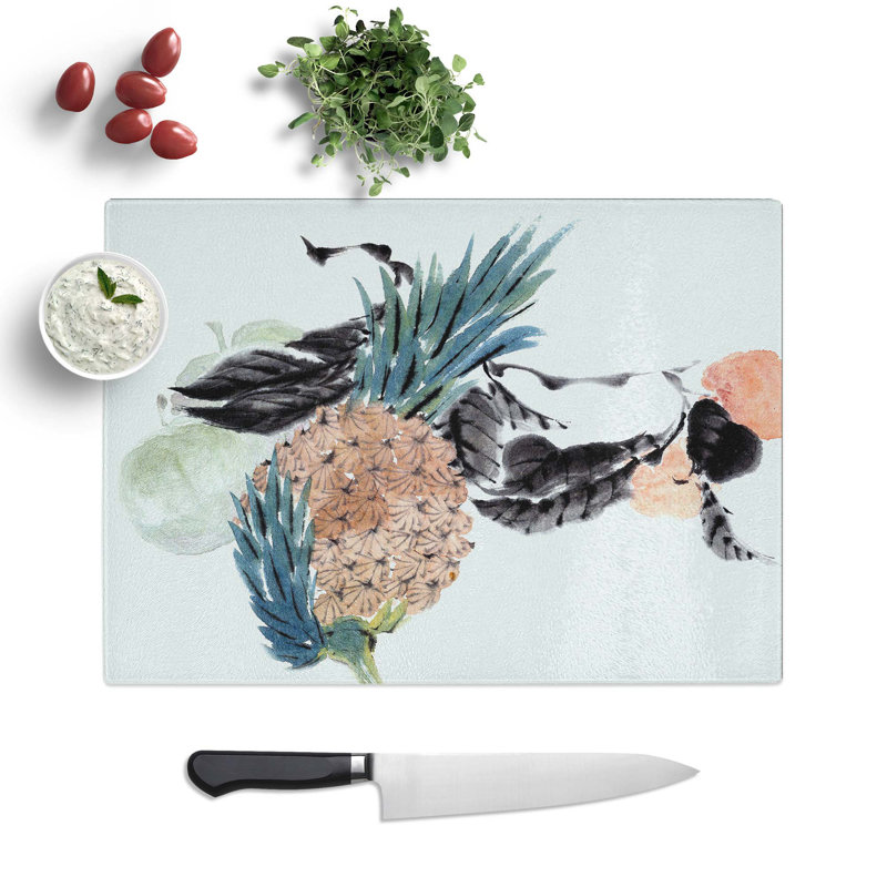 Tempered Glass Pineapple Fruit by Ren Yi Chopping Board, 39 cm W x 28.5 cm L