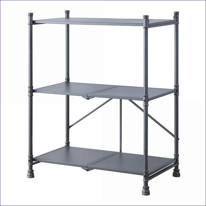 Console Table | Industrial Style | 3-Tier Shelving | Foldable | Sandy Black &amp; Dark Bronze | Metal | Black, Black/Bronze