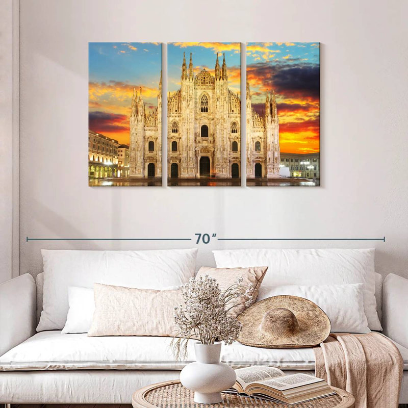 Coucher de soleil à la cathédrale de Milan, H 28 po x l 45 po