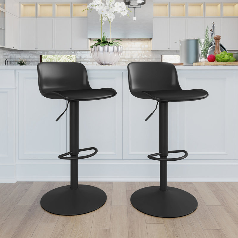 Alabama Swivel Upholstered Adjustable Height Counter Stool with Metal Frame, Black