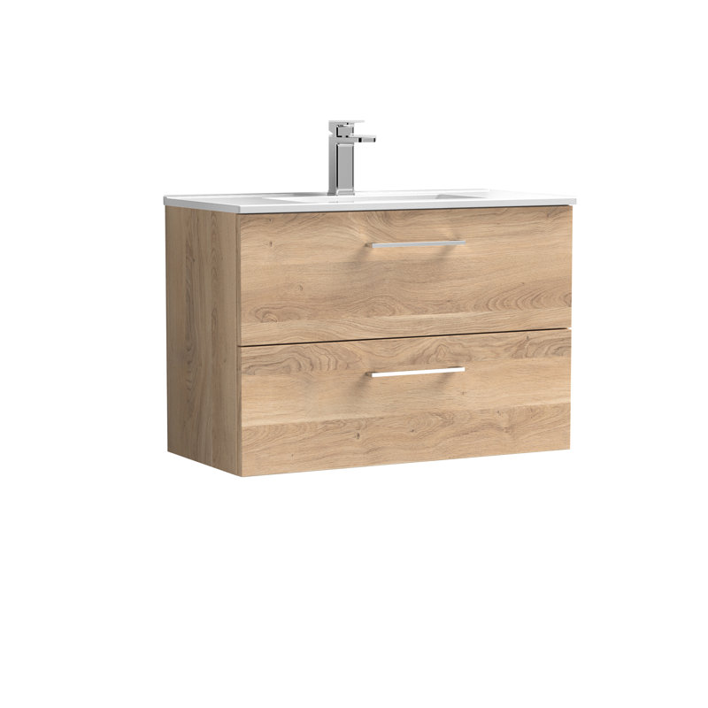 800mm Single Bathroom Vanity with Drop In Vitreous China Basin, Bleached Oak