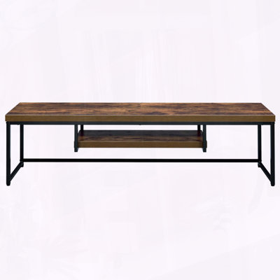 Industrial Style 59-Inch TV Stand with Weathered Oak Shelf and Black Metal Frame
