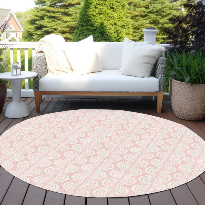 Machine Washable Indoor/Outdoor Chayden ACN1056 Mint Rug, Round 8'