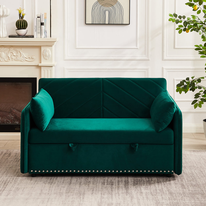 Lit en velours avec coussins, structure en bois, réglable en hauteur, surface, 2 sièges, pour la décoration intérieure, Vert