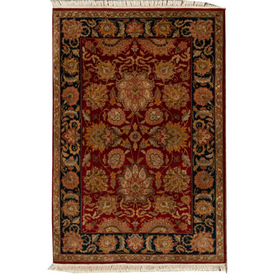 Tapis rouge et bleu noué à la main de haute qualité
