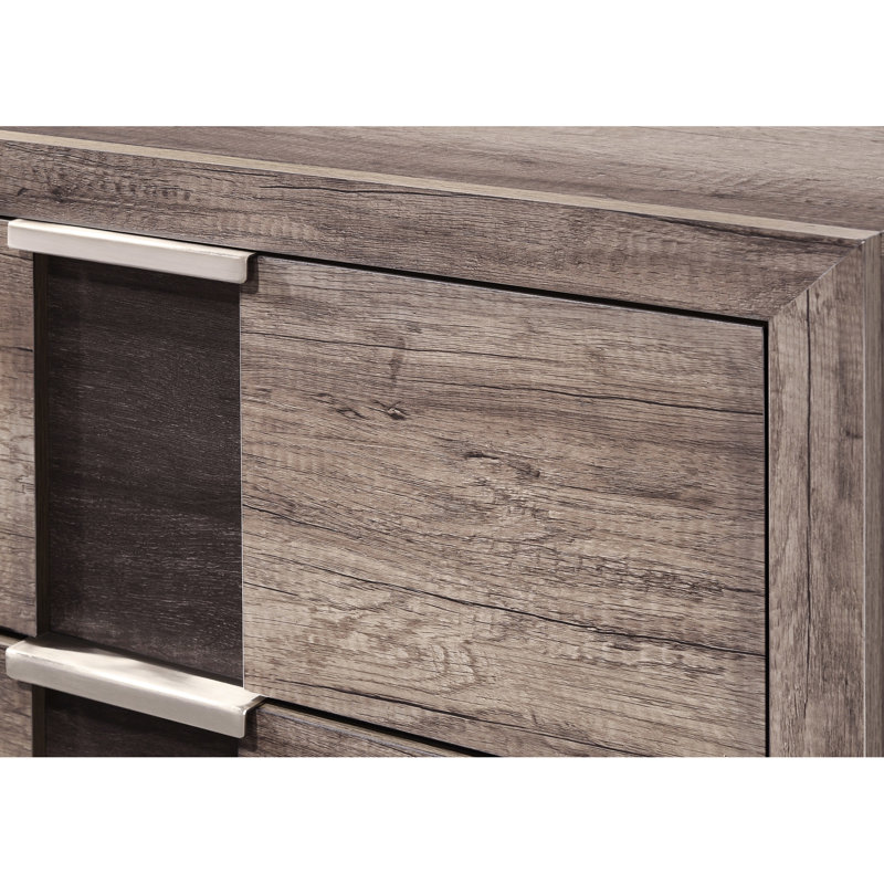 Table de chevet rustique brune pour chambre à coucher avec deux tiroirs et un look tendance en bois massif dans un charmant