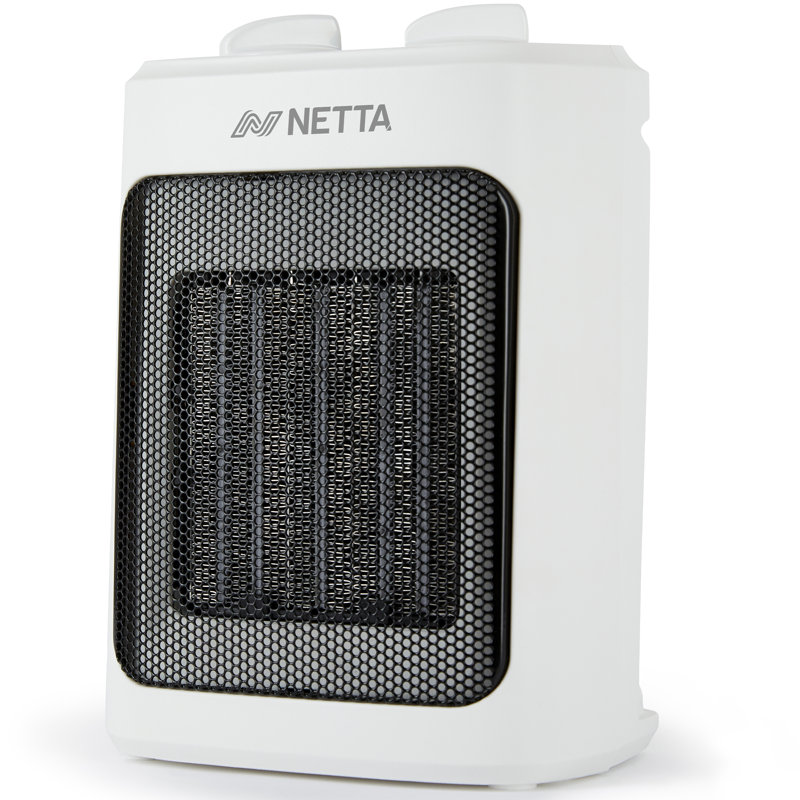 NETTA 2000W Mini Fan Heater with Adjustable Thermostat, 3 Heat Settings & Carry Handle, White