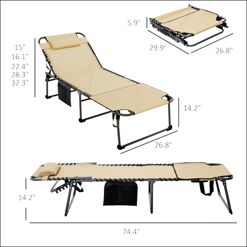 Chaise longue pliante avec dossier inclinable à 5 niveaux