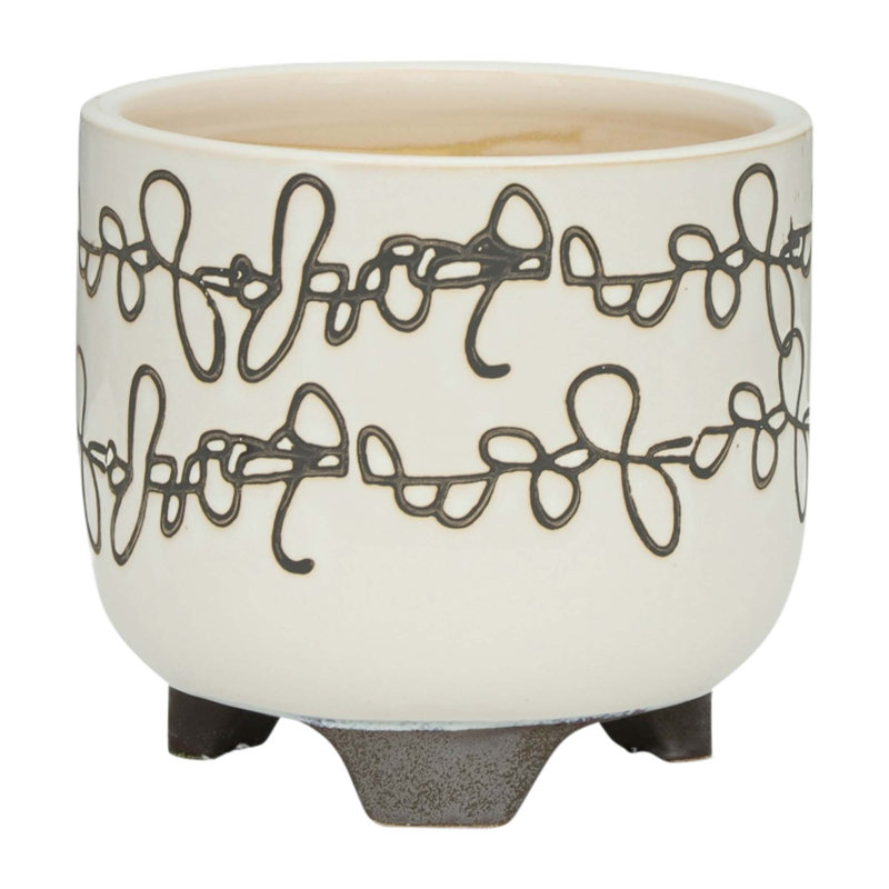 S/2 CERAMIC 6/8" SCRIBBLE FOOTED PLANTER