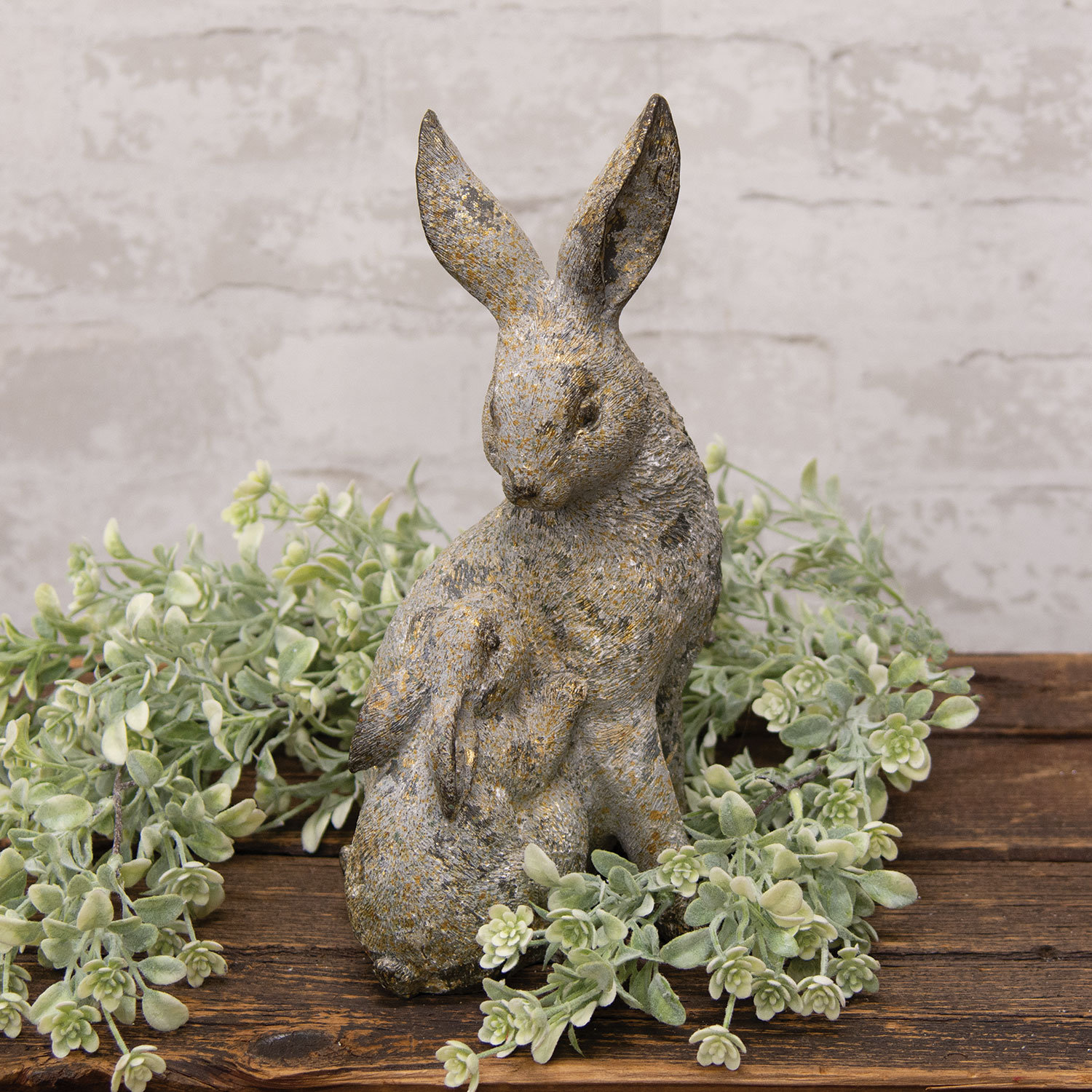 August Grove® Patina Carved Look Resin Mama and Baby Bunny Figurine | Wayfair