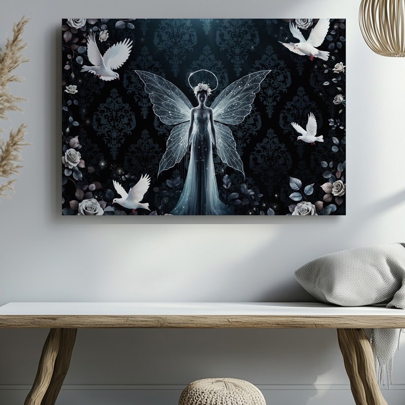 Reproduction d'art sur toile à thème gothique mettant en vedette une fée translucide centrale avec des ailes délicates