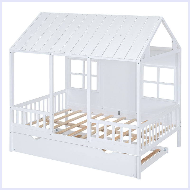 Modern Wood House Bed With Modern TrundleWooden Daybed, Full
